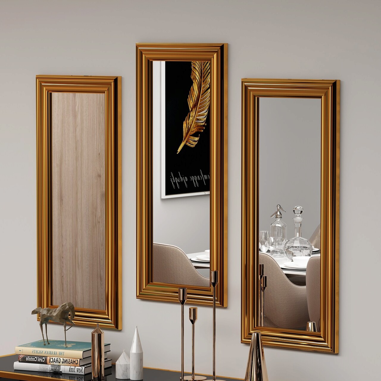 Set 3 oglinzi decorative, Hanah Home, Lavia, Auriu - imagine 7